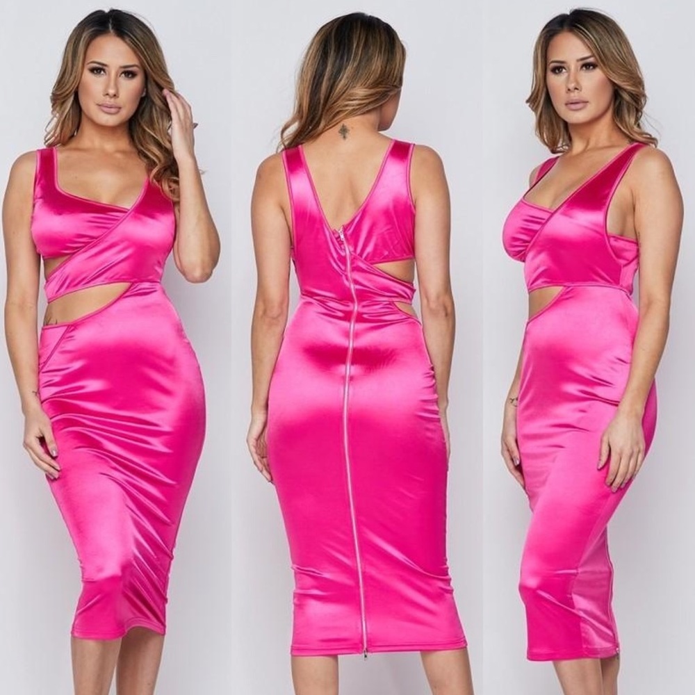 💖 VALENTINE’S 💖 Silky Spandex Cut-Out Birthday Sexy Midi Dress (B)